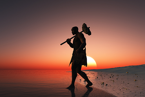 An early man walking.